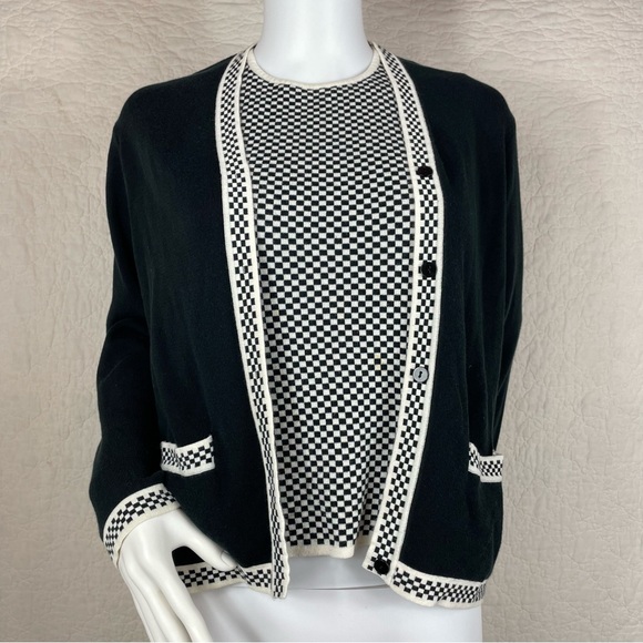 🔥Talbots Made in Italy Black White Checker Cardigan Sweater Set Women Size S - Picture 2 of 15